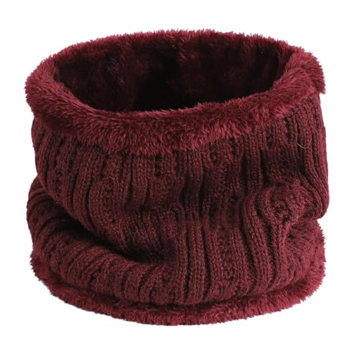 YUECIBAI Schal Damen Schal Für Frauen Unisex Ring Hals Wippt Bandana Gestrickt Solid Schal Frauen Hals Wärmer Dicker Halstuch OneSize Rot von YUECIBAI