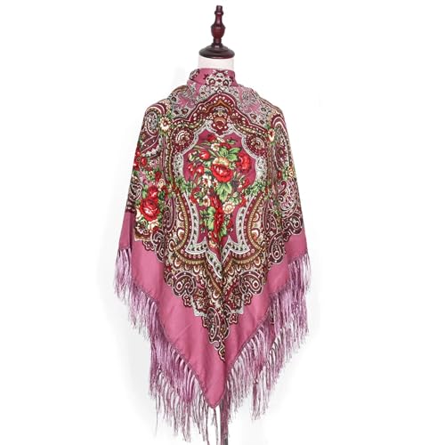 YUECIBAI Schal Damen Schal Kopf Wrap Für Frauen Luxus Schals Folk Baumwolle National Schal Blumen Druck Reise Bandana 160 Cwithfringe Jm72Pink von YUECIBAI