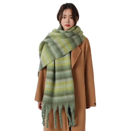 YUECIBAI Schal Damen Stilvoller Frauen Schal Übergroßer Karierter Schal Für Frauen Schal Wrap Mit Quaste Detail Stilvoller Stil Warmer Schal Für Damen Grün von YUECIBAI