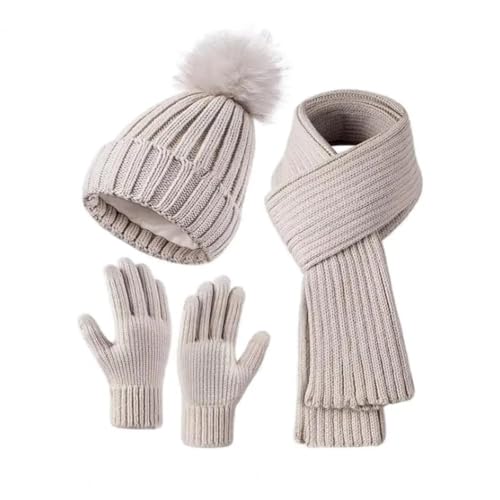 YUECIBAI Schal Damen Touchscreen Handschuhe Beanie Schal Handschuhe Set Gestrickt Warme Kappe Reibung Palm Handschuhe Wind Dicht Dome Neck Für Frauen Beige von YUECIBAI