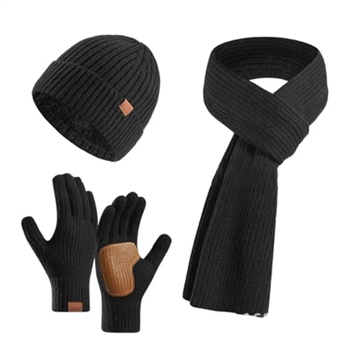 YUECIBAI Schal Damen Touchscreen Handschuhe Beanie Schal Handschuhe Set Gestrickt Warme Mütze Reibung Palm Handschuhe Wind Dicht Dome Hals Warp Für Outdoor Schwarz von YUECIBAI