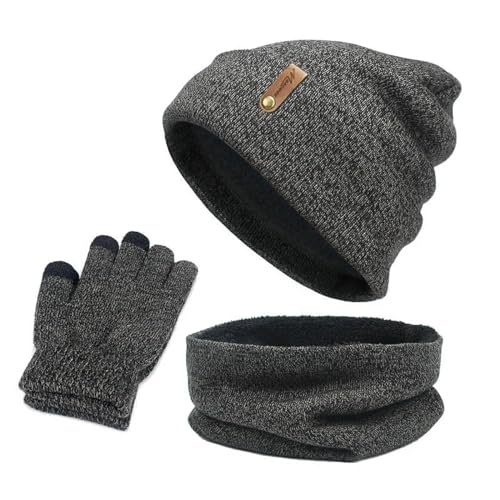 YUECIBAI Schal Damen Unisex Mützen Hut Ring Schal Handschuhe Set Winter Gestrickt Dick Warme Mütze Männer Solide Retro Mütze Soft Touch Screen Handschuhe D von YUECIBAI