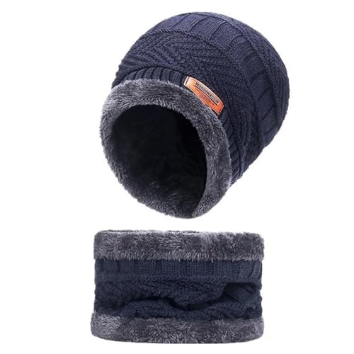 YUECIBAI Schal Damen Winter Hut Schal Set 2 Stück Für Männer Frauen Hut Warm Männlich Gestrickt Hut Schal Outdoor Anzug Häkel Kappen OneSize Blue2 von YUECIBAI