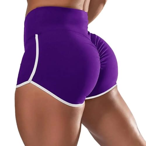 YUECIBAI Shorts Kurze Hose Damen Shorts Mit Hoher Taille Hüft LIM Yoga Sport Shorts Boxershorts Heiße Hose XXXL Lila von YUECIBAI