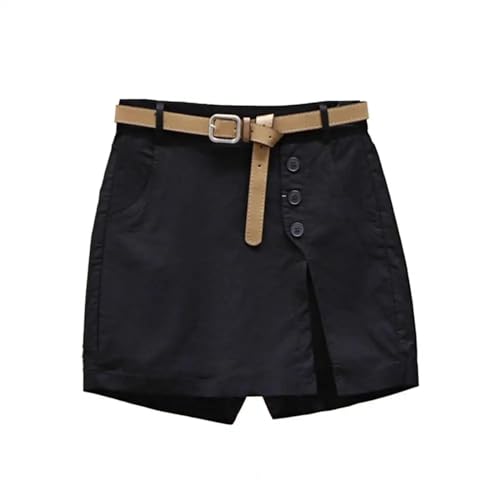 YUECIBAI Shorts Kurze Hose Schlankheit Shorts Damen Hohe Taille Shorts Damen Rock Shorts Mit Seitlichen Split-Taschen Über Knie Länge 2XL Schwarz von YUECIBAI