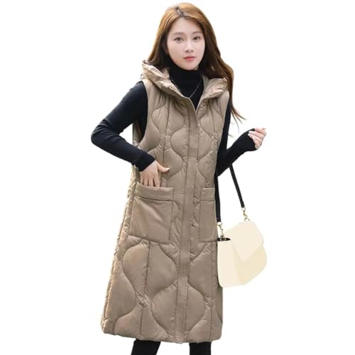 YUECIBAI Weste Vest Atmungsaktive Damen Weste Stilvolle Damen-Kapuzen Weste Mit Großen Taschen Lässiger Ärmelloser Weste Mantel Für Outwear Für Den Alltag M Khaki von YUECIBAI