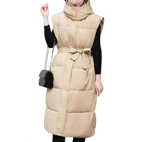 YUECIBAI Weste Vest Baumwoll Weste Mantel Frauen Lange Daunen Weste Wind Dicht Kapuze Warme Schnee Weste Auskleidung 2XL Khaki von YUECIBAI