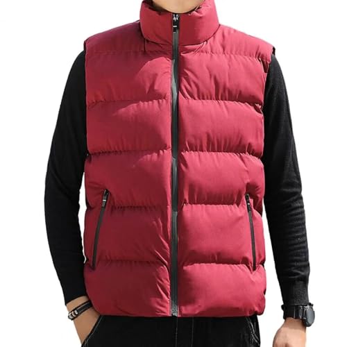 YUECIBAI Weste Vest Bequeme Sport Weste Herren-Stepp Jacke Aus Baumwolle Mit Ständer Kragen Mit Reiß Verschluss Ärmellose Jacke M Rot von YUECIBAI