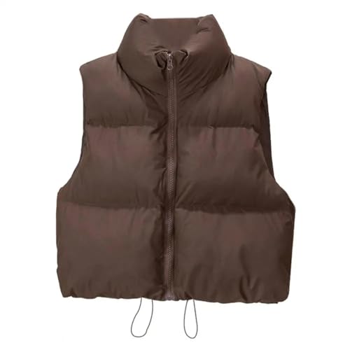 YUECIBAI Weste Vest Damen Freizeit Weste Damen Weste Mit Reiß Verschluss Stand-Up-Kragen Einfarbig Ärmel Los Für Outdoor M Kaffee von YUECIBAI