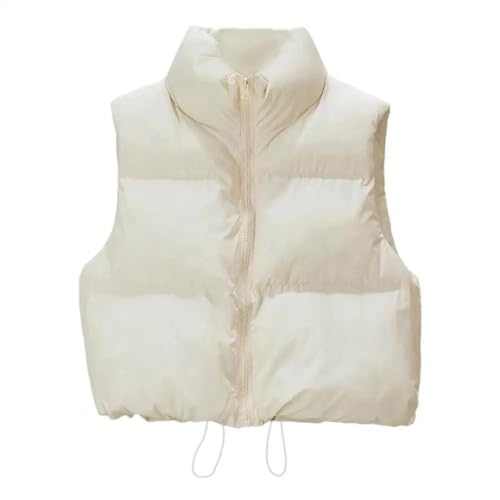 YUECIBAI Weste Vest Damen Freizeit-Weste Damen-Weste Mit Reiß Verschluss Stand-Up-Kragen Einfarbig Ärmel Los Für Outdoor XL Beige von YUECIBAI