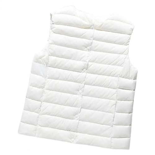 YUECIBAI Weste Vest Damen Jacke Ärmel Los Gepolsterter Daunen Mantel Mit Rundem Hals Wärme Rückhalt Innen Kleidung Oberbekleidung Outdoor Arbeits Weste L Weiß von YUECIBAI