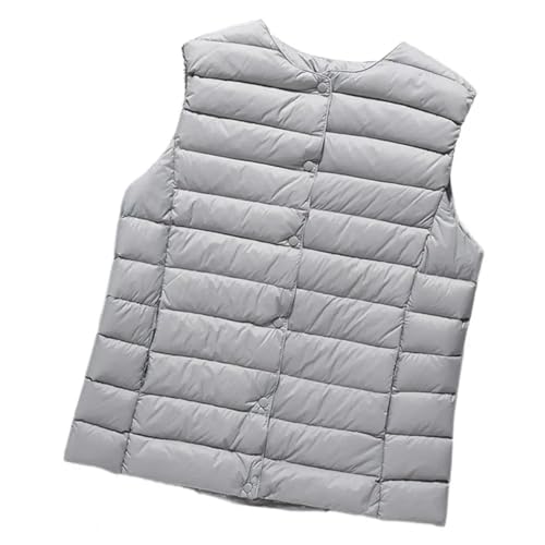 YUECIBAI Weste Vest Damen Jacke Ärmelloser Daunen Mantel Einreihiger Rundhals-Wärme Rückhalt Innen Kleidung Outdoor-Arbeits Weste XXL Hellgrau von YUECIBAI