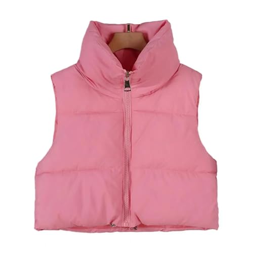 YUECIBAI Weste Vest Damen Jacke Damen Stand Kragen Weste Mantel Mit Verdicktem Reiß Verschluss Ärmel Los Kordel Zug Weste L Pink von YUECIBAI