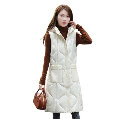 YUECIBAI Weste Vest Damen Lange Weste Stilvolle Damen-Kapuzen Weste Mit Großen Taschen Lässiger Ärmelloser Weste Mantel Für Outdoor Solid M Beige von YUECIBAI