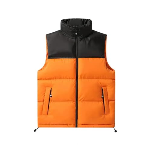 YUECIBAI Weste Vest Damen Leichter Baumwoll-Waisatcoat Mit Taschen Herren-Ständer Kragen Baumwoll-Weste-Taschen Reiß Verschluss-Placket XXL Orange von YUECIBAI