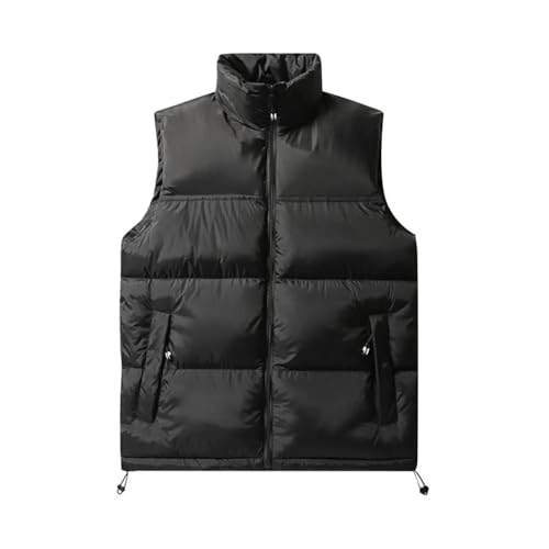 YUECIBAI Weste Vest Damen Leichter Baumwoll-Waisatcoat Mit Taschen Herren-Ständer Kragen Baumwoll-Westen Taschen Reiß Verschluss-Placket XL Schwarz von YUECIBAI