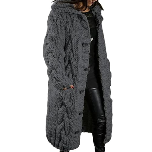 YUECIBAI Weste Vest Damen Lose Strick Pullover Dick Lang Ärmel Ige Tasche Knopf Gestrickt Lange Strickjacke Mäntel M 12 Dunkelgrau von YUECIBAI