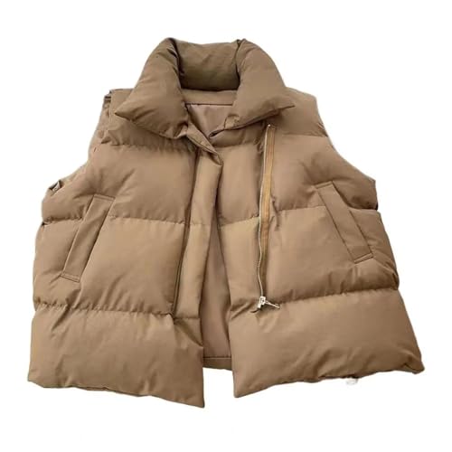 YUECIBAI Weste Vest Damen-Mantel-Damen-Weste Mit Reiß Verschluss Umklapp Kragen Für Outdoor-Aktivitäten Ärmel Los Einfarbig L Khaki von YUECIBAI