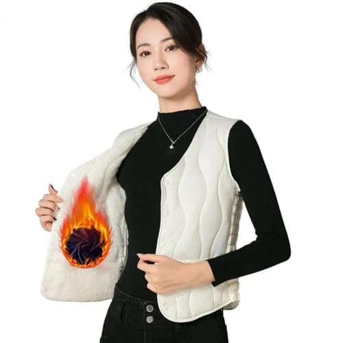 YUECIBAI Weste Vest Damen Weste Damen Schichtung Weste Mantel Dünn Gepolsterte Knopf Verschluss Rundhals Ärmel Los Design Wind Dicht Hitze M Weiß von YUECIBAI