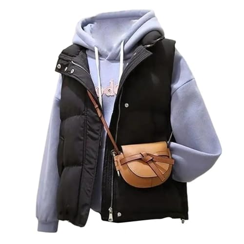 YUECIBAI Weste Vest Damen Weste Jacke Damen Weste Mit Reiß Verschluss Stand-Up Kragen Ärmel Los Outdoor Daunen Mantel XXL Schwarz von YUECIBAI