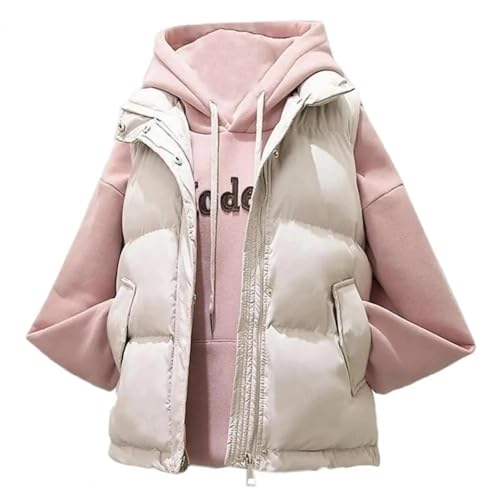 YUECIBAI Weste Vest Damen Weste Jacke Damen Weste Mit Reiß Verschluss Stand-Up Kragen Ärmel Los Outdoor Daunen Mantel XXXL Beige von YUECIBAI