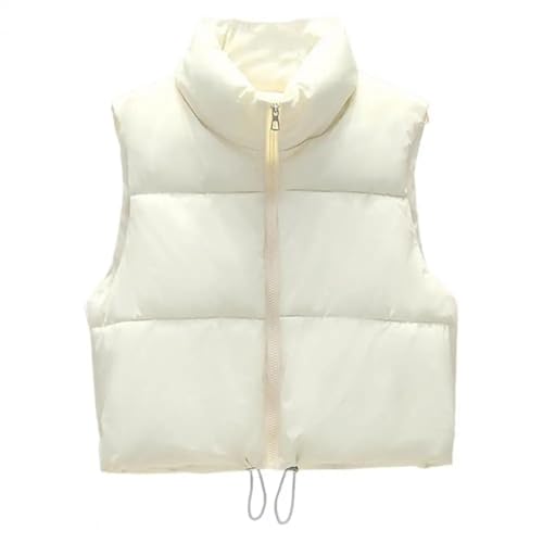 YUECIBAI Weste Vest Damen Weste Mantel Verdickter Reiß Verschluss Stand-Up-Kragen Ärmel Los Wind Dicht Wärme Rückhalt Outdoor Daunen Mantel XL Beige von YUECIBAI