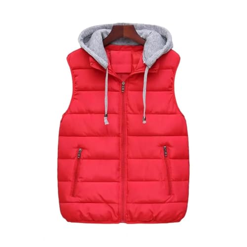 YUECIBAI Weste Vest Daunen Weste Herren Mit Kapuze Ärmellose Daunen Weste Mit Reiß Verschluss Taschen Warme Bequeme Weste Für Winter Männer Winter XXL Rot von YUECIBAI