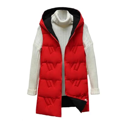 YUECIBAI Weste Vest Einfarbige Weste Damen Daunen Mantel Mit Kapuze Und Wärme Retention Slim Fit Ärmellose Weste Für Outdoor XXL Rot von YUECIBAI