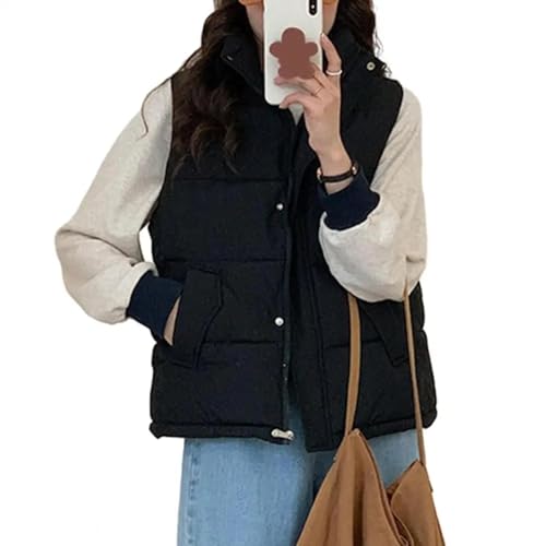 YUECIBAI Weste Vest Frauen Ärmellose Warme Weste Jacke Ständer Kragen Verdickte Weste Taschen Knöpfe Reiß Verschluss Verschluss Weste Mantel XL Schwarz von YUECIBAI