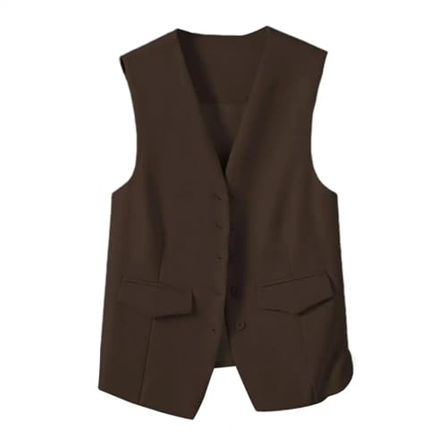 YUECIBAI Weste Vest Frauen Anzug Weste Ärmel Los Dekorative Strickjacke Freizeit Kleidung Büro Weste Kleidung XL Kaffee von YUECIBAI