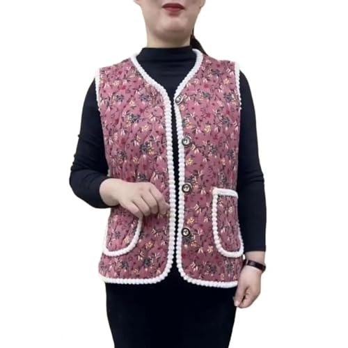 YUECIBAI Weste Vest Frauen Mantel Einreihige Strickjacke Frauen Weste Jacke Blumen Druck Dicke Plüsch Mutter Weste 2XL Rosa von YUECIBAI