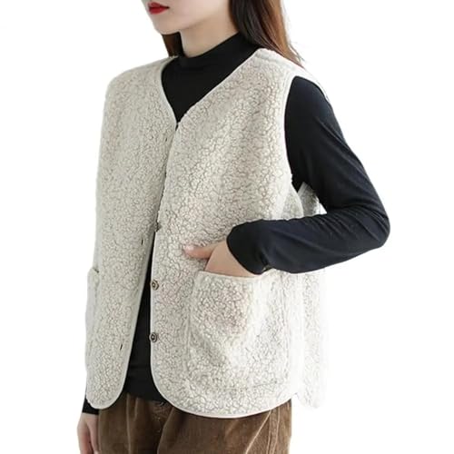 YUECIBAI Weste Vest Frauen Weste V-Ausschnitt Weste Mantel Für Frauen Doppel Taschen Strickjacke Für Kleidung Büro-Outfits Frauen M Aprikose von YUECIBAI