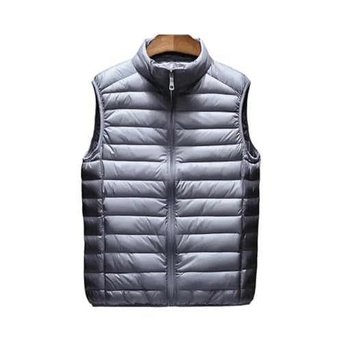 YUECIBAI Weste Vest Herren Baumwolle Weste Halsband Ärmelloser Reiß Verschluss Jacke Einfarbig Baumwolle Weste Jacke Mit Taschen XL Hellgrau von YUECIBAI