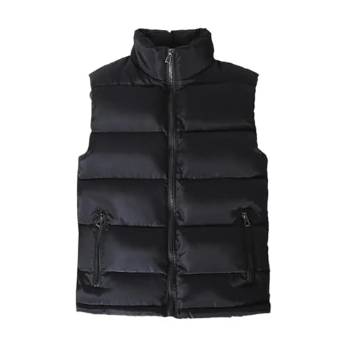 YUECIBAI Weste Vest Herren Bekleidung Herren Stand Kragen Ärmellose Daunen Weste Mit Reiß Verschluss Taschen Warme Bequeme Weste Für Winter L Schwarz von YUECIBAI