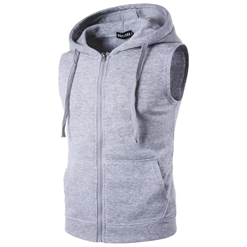 YUECIBAI Weste Vest Herren Casual Hoodie Ärmelloser Reiß Verschluss Sport Shirt Baumwoll Jacke Weste XXL Grau von YUECIBAI