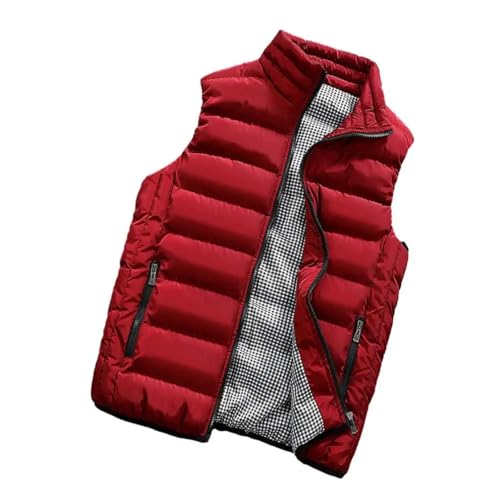 YUECIBAI Weste Vest Herren-Weste Dick Weich Warm Ärmellose Weste Mit Reiß Verschluss Taschen 2XL Rot von YUECIBAI