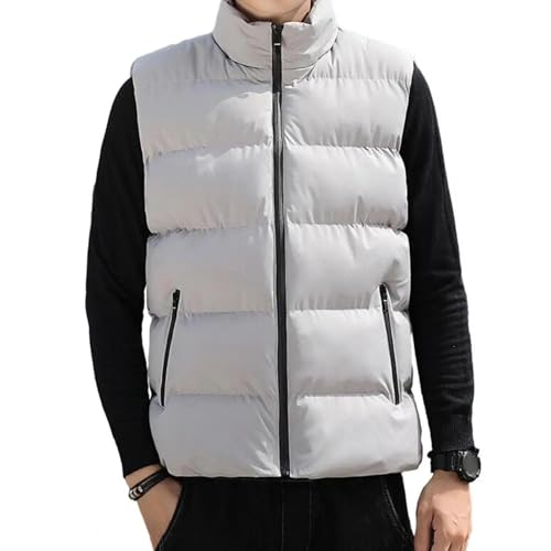 YUECIBAI Weste Vest Herren Weste Mantel Gepolsterte Verdickte Ständer Kragen Weste Halsband Wind Dicht Warm Herren Weste Daunen Mantel 2XL Grau von YUECIBAI