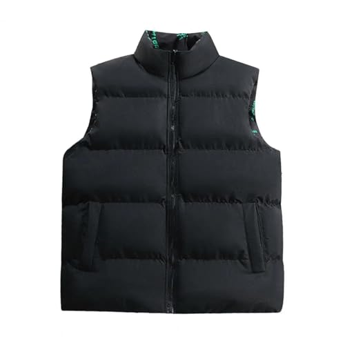 YUECIBAI Weste Vest Herren Weste Mantel Reiß Verschluss Verschluss Kragen Ärmellose Weste Taschen Druck Einfarbig Kordel Zug Hem Puffe L Schwarz von YUECIBAI