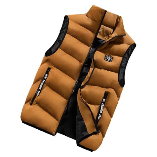 YUECIBAI Weste Vest Herren Weste Winter Wind Dichte Weste Mit Ständer Kragen Reiß Verschluss Weiche Warme Stilvolle Weste 4XL Gelb von YUECIBAI