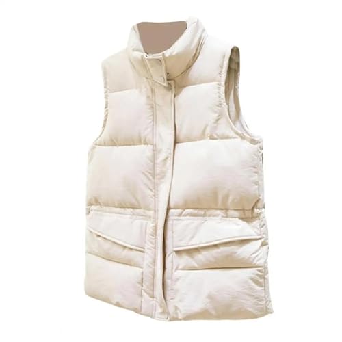 YUECIBAI Weste Vest Lässige Ärmellose Jacke Damen Weste Mit Ständer Kragen Reiß Verschluss Verschluss Wärme Rückhalt Wind Dicht XL Beige von YUECIBAI