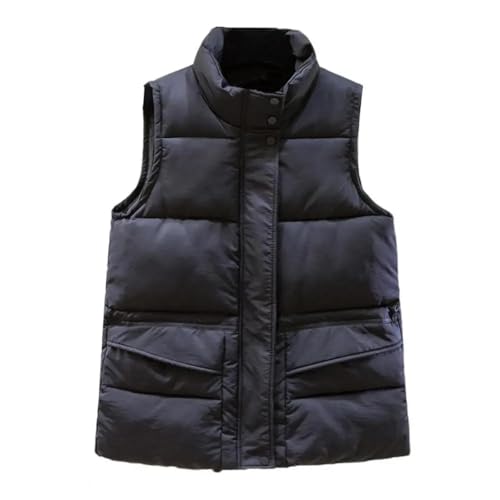 YUECIBAI Weste Vest Lässige Ärmellose Jacke Damen Weste Mit Ständer Kragen Reiß Verschluss Verschluss Wärme Rückhalt Wind Dicht XL Schwarz von YUECIBAI