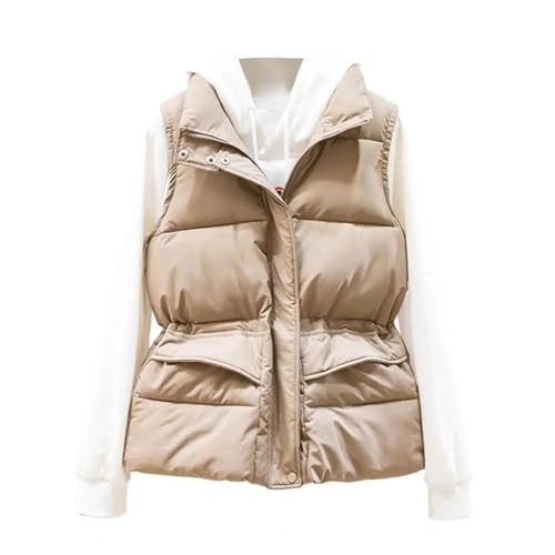 YUECIBAI Weste Vest Lässige Ärmellose Jacke Damen Weste Mit Stand Kragen Reiß Verschluss Wind Dicht Ärmelloser Daunen Mantel Für Outdoor XXL Khaki von YUECIBAI