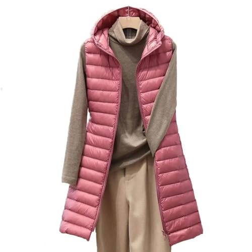 YUECIBAI Weste Vest Langer Weste Mantel Damen Thermische Daunen Jacke Styli Scher Damen Weste Mantel Mit Kapuze Mittellang Warm Leicht Für Kalt 2XL Pink von YUECIBAI