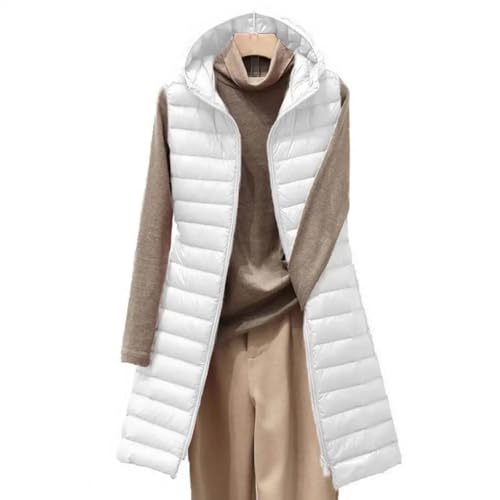 YUECIBAI Weste Vest Langer Weste Mantel Damen Thermische Daunen Jacke Styli Scher Damen Weste Mantel Mit Kapuze Mittellang Warm Leicht Für Kalt 2XL Weiß von YUECIBAI