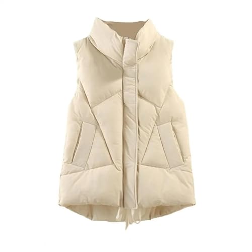 YUECIBAI Weste Vest Männer Modische Kurze Reiß Verschluss Weste Stilvolle Damen Weste Mit Revers Kragen Reiß Verschluss Für Outdoor Für Wärme XL Beige von YUECIBAI