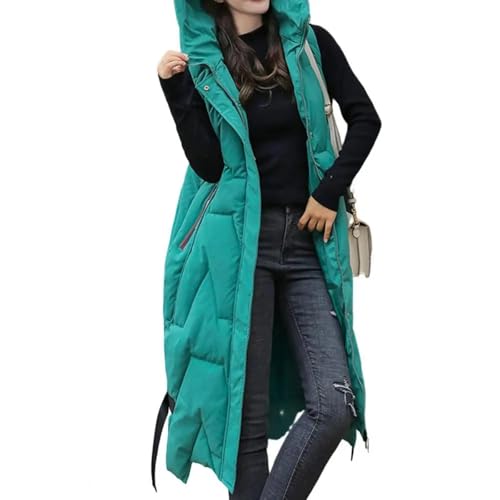 YUECIBAI Weste Vest Taschen Knöpfe Reiß Verschluss Mit Verstellbaren Riemen Weste Mantel Frauen Kapuzen Jacke Aus Baumwolle 2XL Grün von YUECIBAI