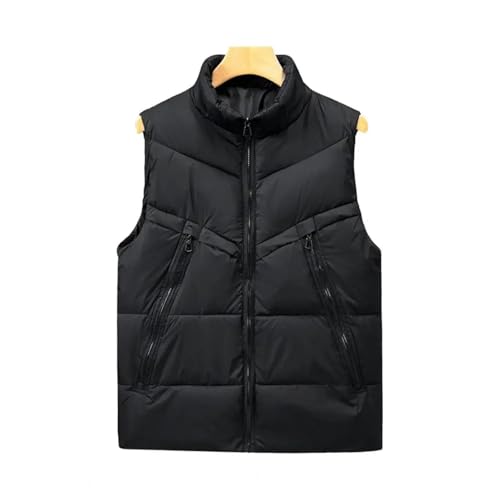 YUECIBAI Weste Vest Verdickte Baumwoll Weste Herren-Ständer Kragen Ärmelloser Baumwoll-Weste-Mantel Mit Taschen Einfarbig XXXL Schwarz von YUECIBAI