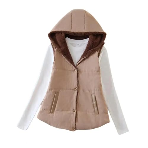 YUECIBAI Weste Vest Weste Mantel Einreihige Taschen Bonbon Farbe Frauen Kapuze Samt Baumwolle Weste Oberbekleidung XL Khaki von YUECIBAI