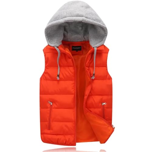 YUECIBAI Weste Vest Westen Kapuzen Jacke Mit Reiß Verschluss Herren Oberbekleidung Baumwoll Weste Verdickt Wind Dicht Warme Baumwolle Daunen Weste Männer Frauen XXXL Orange von YUECIBAI