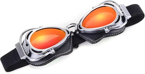 YUEKOPOU Retro-Brille, Motocross-Brille, Unisex Motorrad Helm Brille Fliegen Brille Vintage Pilot Biker Brillen Goggle(Oranje) von YUEKOPOU